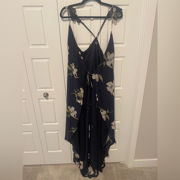 Lulus All Mine Navy Blue Floral Print High-Low Wrap Dress - Picture 4 of 4